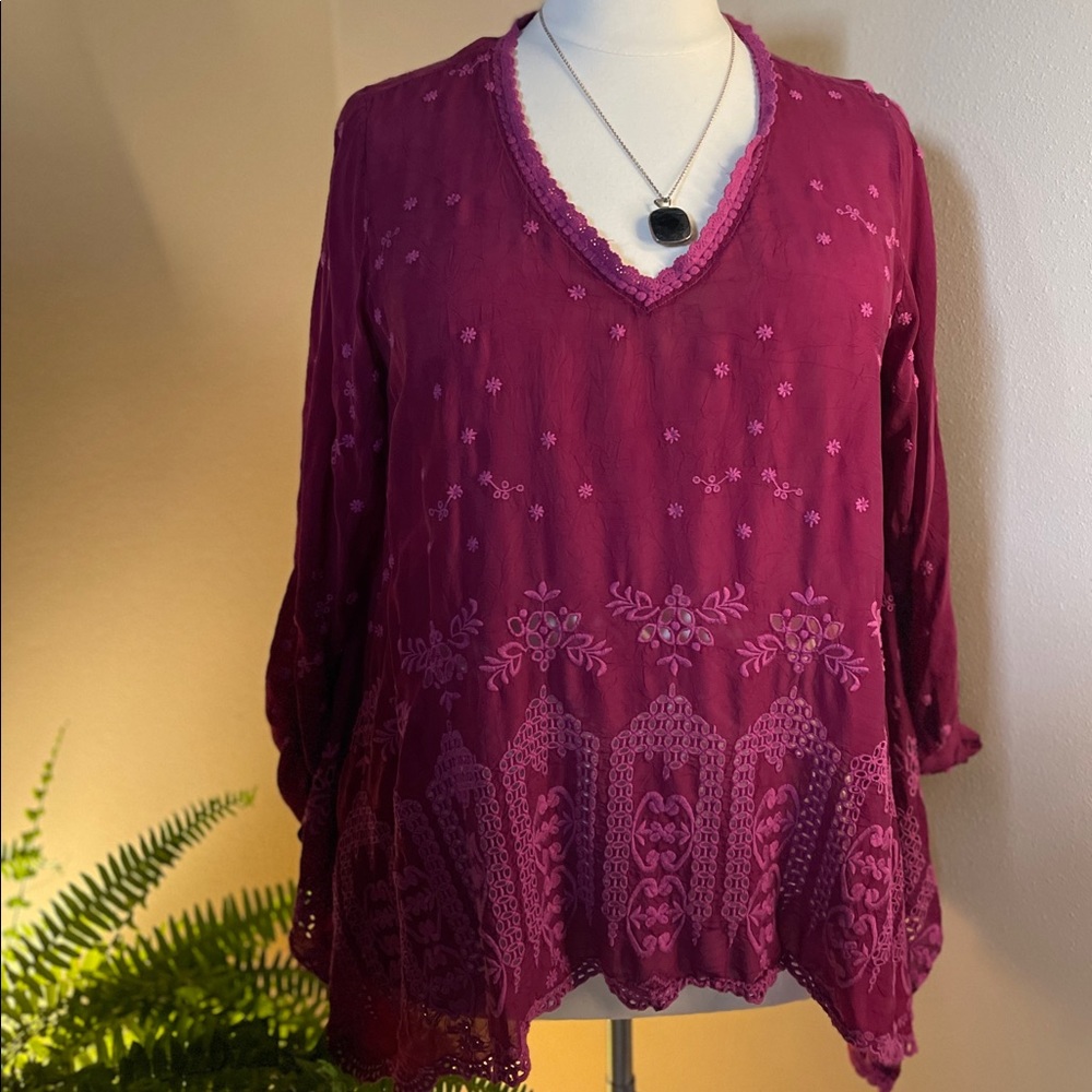 Johnny Was Fuchsia Eyelet Blouse